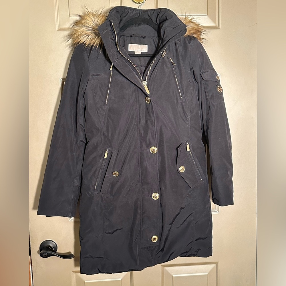 Michael Kors Women’s Black Down Coat with Faux Fur Lined Hood Sz XS